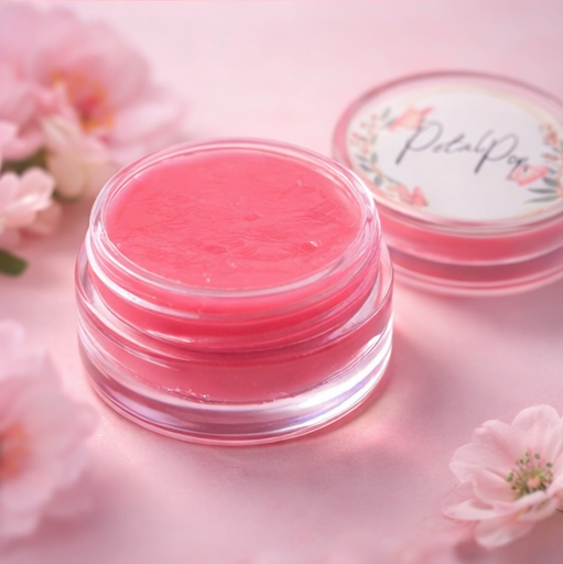 Petal Pop lip gloss jar with branded lid