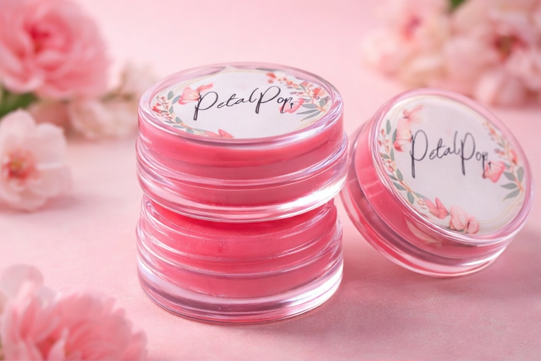 Stacked Petal Pop lip gloss jars